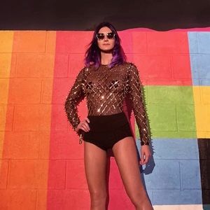 Spiked sequin body suit